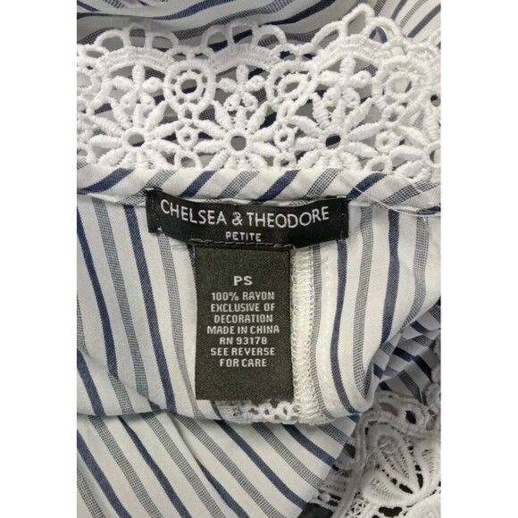 Chelsea & Theodore Blouse Petite PS Stripe Lace V Neck 3/4 Sleeve - Picture 6 of 11